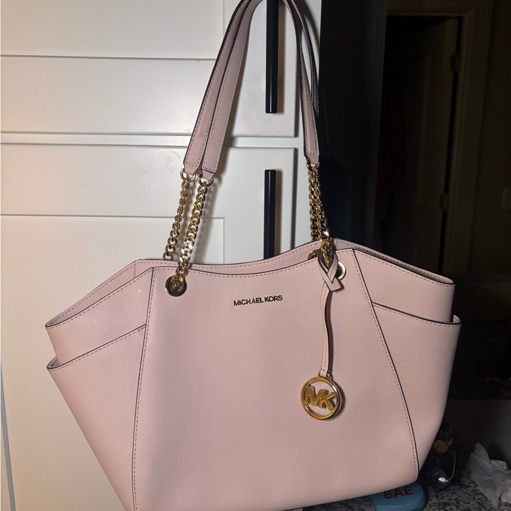 Michael Kors Pale Pink Saffiano Tote with Gold Hardware